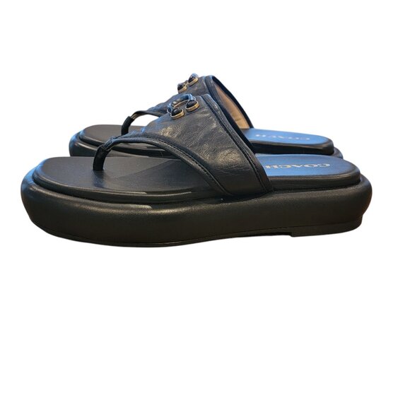 Coach Sylvie Black Leather Logo Platform Thong Sandal - Picture 3 of 13